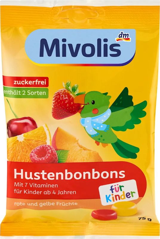 Bonbon, rote und gelbe Früchte für Kinder, zuckerfrei, 75 g