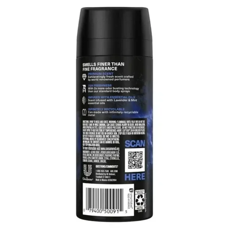 AXE Blue Lavender Premium Body Spray Deodorant with Mint and Amber - 4oz / 116g