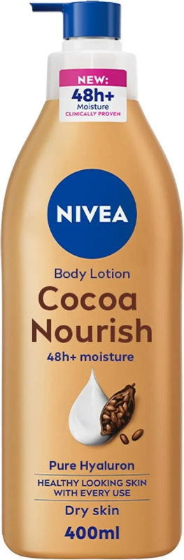 NIVEA Cocoa Butter Body Lotion for Dry Skin with Hyaluronic Acid, Cocoa Butter.